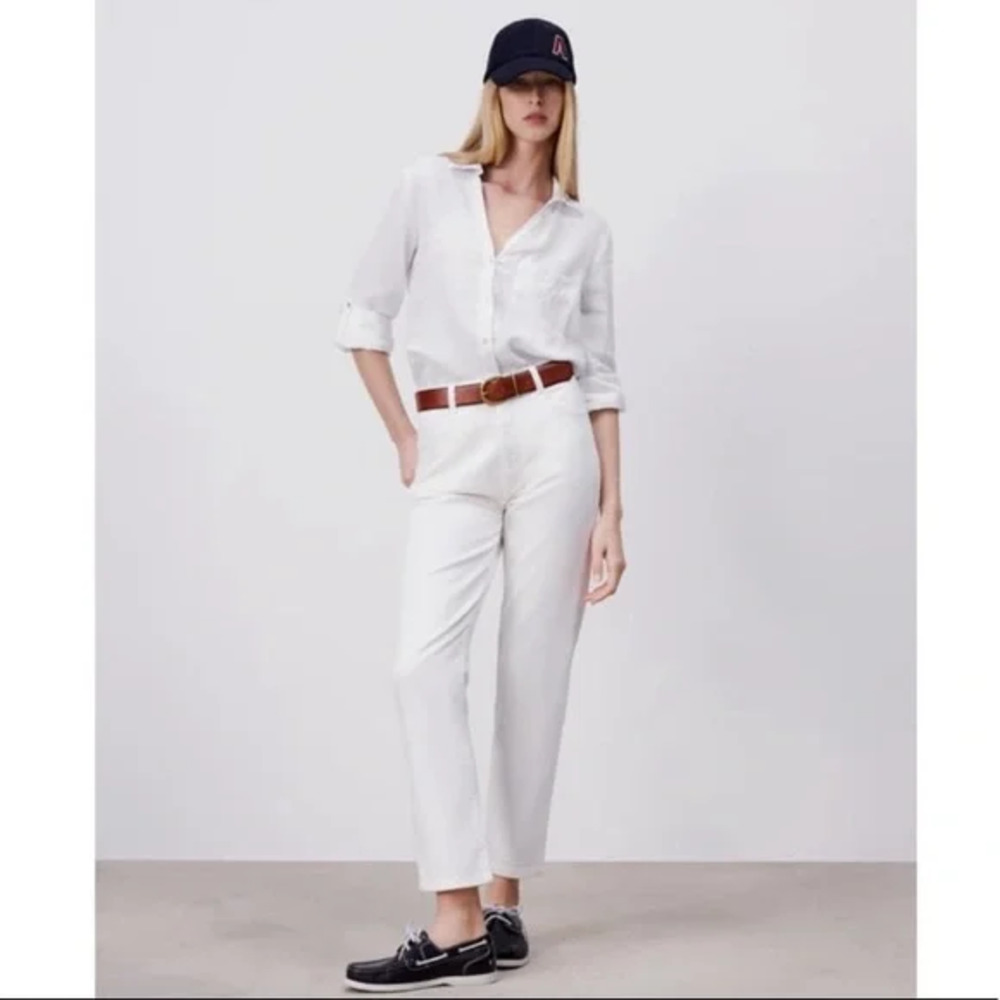 Zara high rise mom fit ankle jeans white petite friendly cropped 6 38 100%cotton